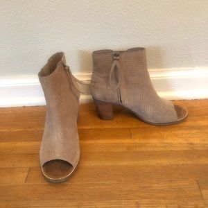 PERFORATED SUEDE PEEP-TOE BOOTIES